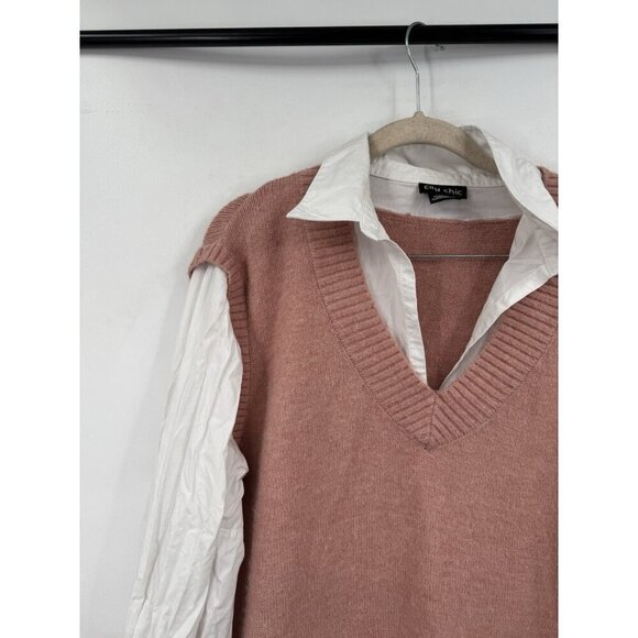 City Chic Contrast Collared Sweater Women Plus Size 18 Pink White College Preppy - Picture 7 of 12